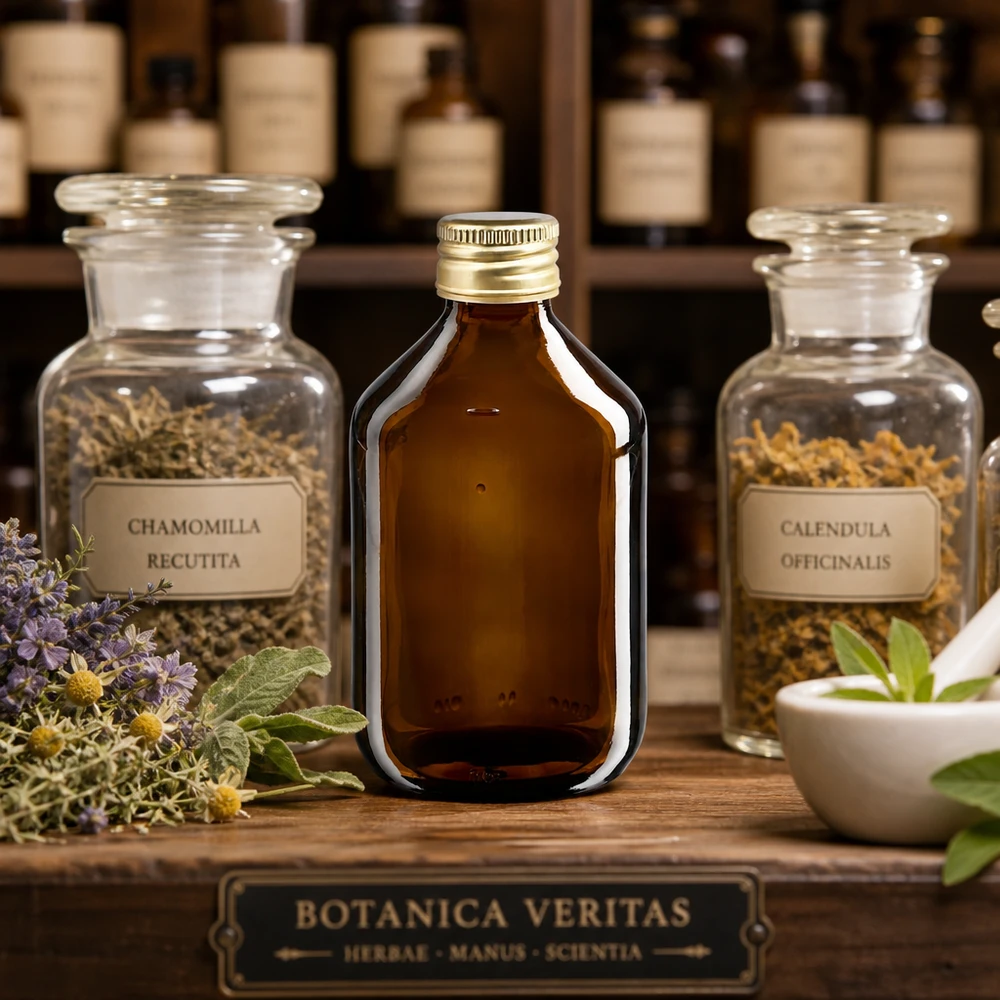 Flacone per medicinali compatto da 300 ml in marrone con pratico tappo in alluminio per l'uso quotidiano