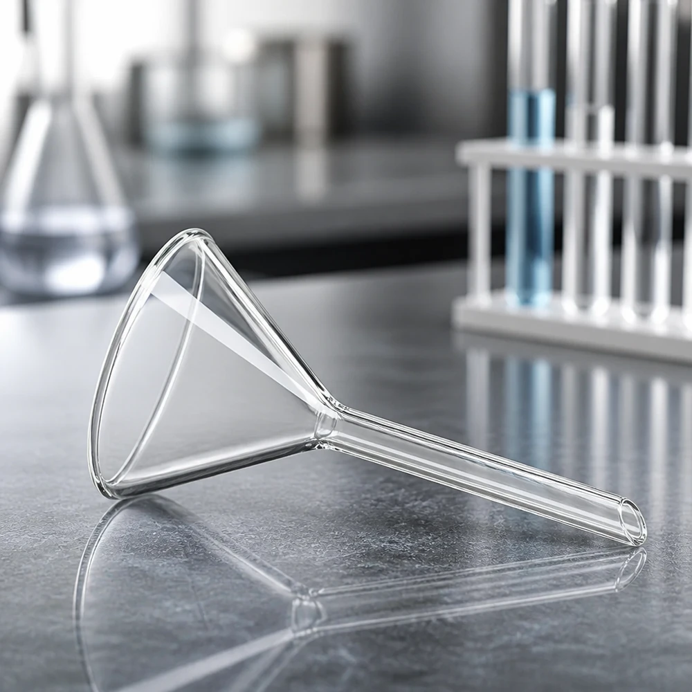 Imbuto Ø 50mm per calce sodata, angolo 60°, stile corto Imbuto scientifico in vetro con angolo di apertura di 60 gradi per un trasferimento efficiente dei liquidi