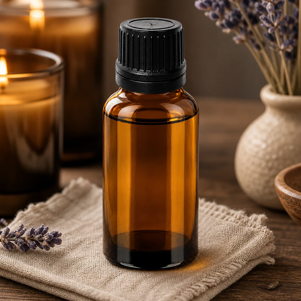 Flacone contagocce premium da 20 ml in vetro ambrato resistente ai raggi UV con coperchio nero a prova di perdite