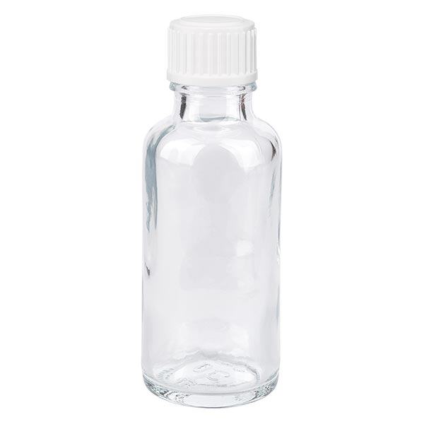Flacon à pharmacie transparent 30ml bouchon compte-gouttes blanc 0.8mm std