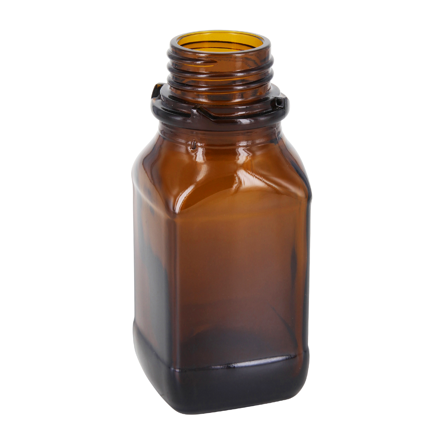 Fialette in vetro ambrato da 100 ml per le vostre sostanze preziose Bottiglia chimica in vetro marrone da 100 ml con filettatura a vite senza tappo su sfondo bianco
