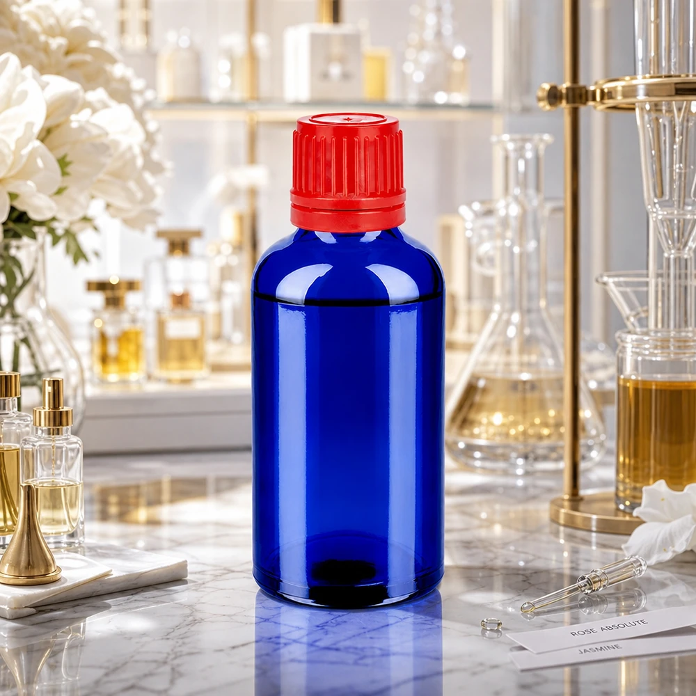 50ml Flasche 11mm Schraubverschluss rot Originalitätsverschluss BlueLine UT18/50 Vielseitige 50ml Medizinflasche blau rot für Pharmazie SV 11mm OV BlueLine UT18/50
