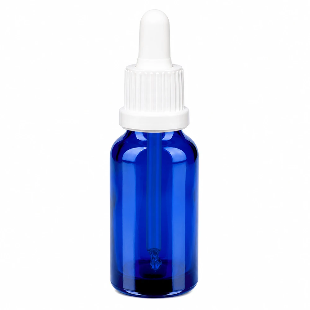 Flacon à pipette 20ml blanc OV BlueLine UT18/20 Flacon en verre bleu de haute qualité 20ml avec pipette blanche précise BlueLine