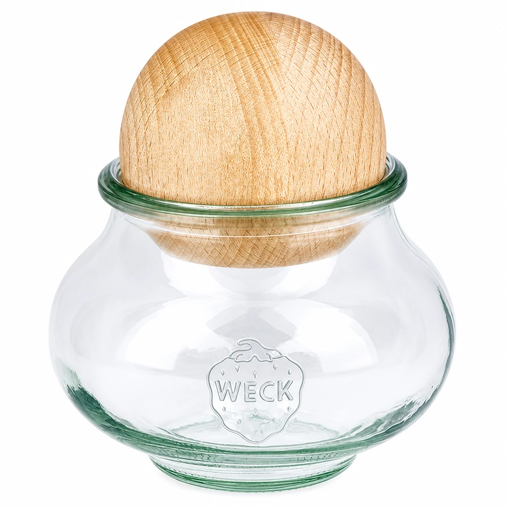 Vaso per gioielli WECK RR80 da 560 ml con sfera in legno di faggio WECK barattolo per gioielli 560ml RR80 con coperchio a sfera in faggio barattolo in legno con sigillo in sughero trasparente