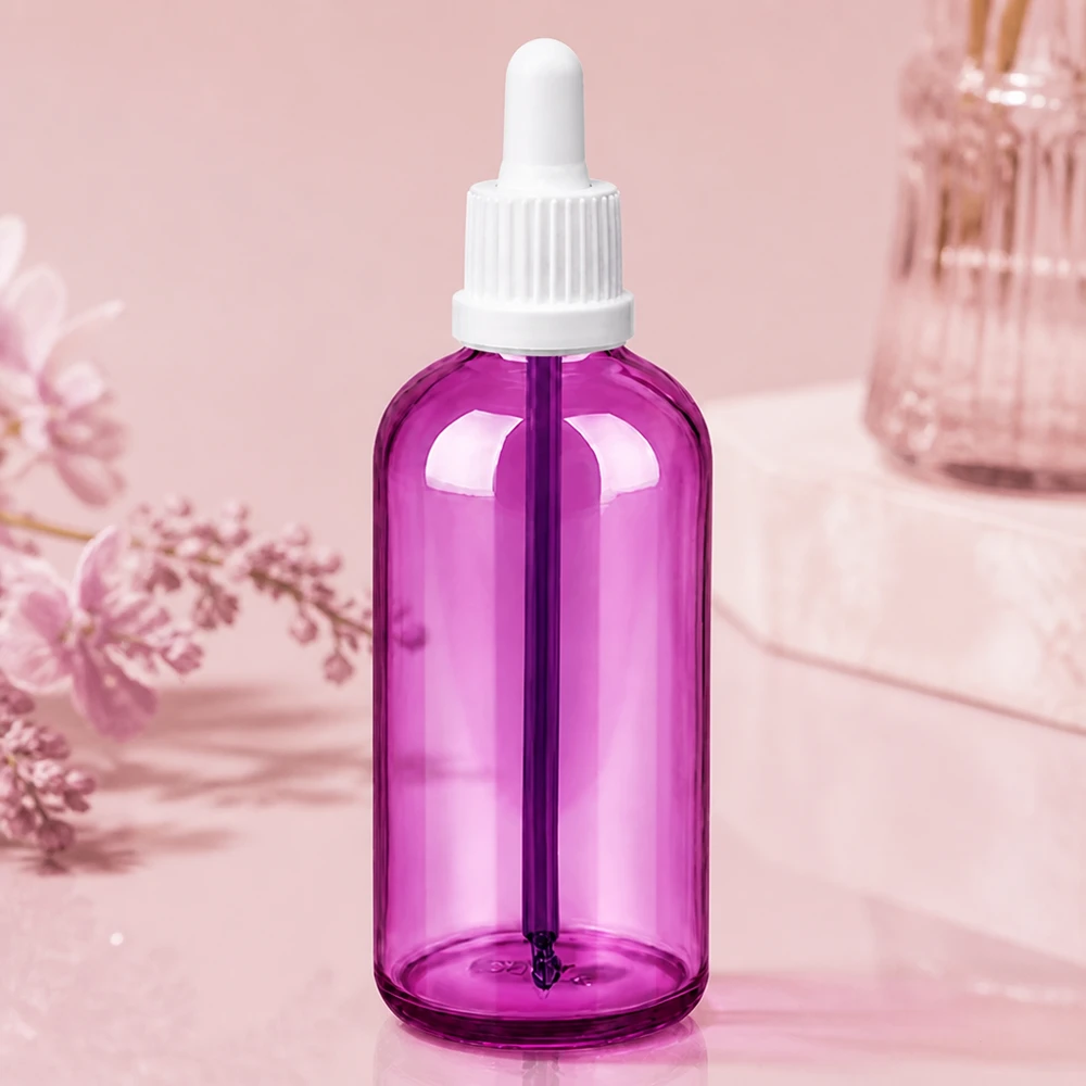 Elegante flacone per pipette da 100 ml in viola con sistema di chiusura preciso UT18/100