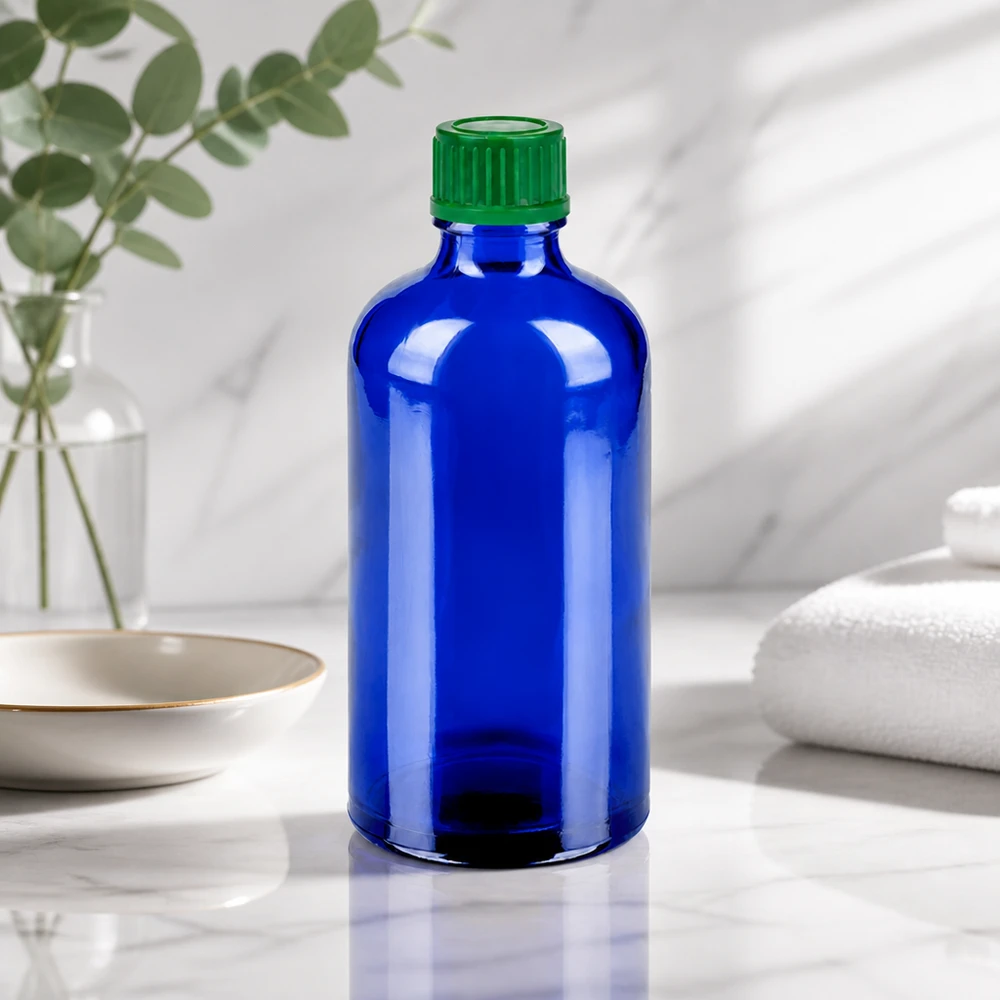 Bottiglia da 100ml 11mm SV verde STD BlueLine UT18/100 Flacone universale da 100 ml in blu cobalto per sieri cosmetici naturali, tinture e rimedi omeopatici