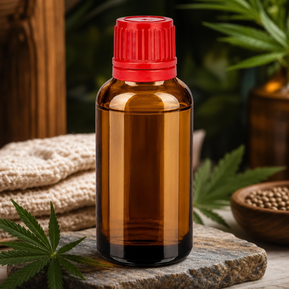 30ml Flasche 11mm Schraubverschluss rot Originalitätsverschluss BrownLine UT18/30 30ml braune Apothekerflasche mit dichtem roten Verschluss für sichere Aufbewahrung von Ölen