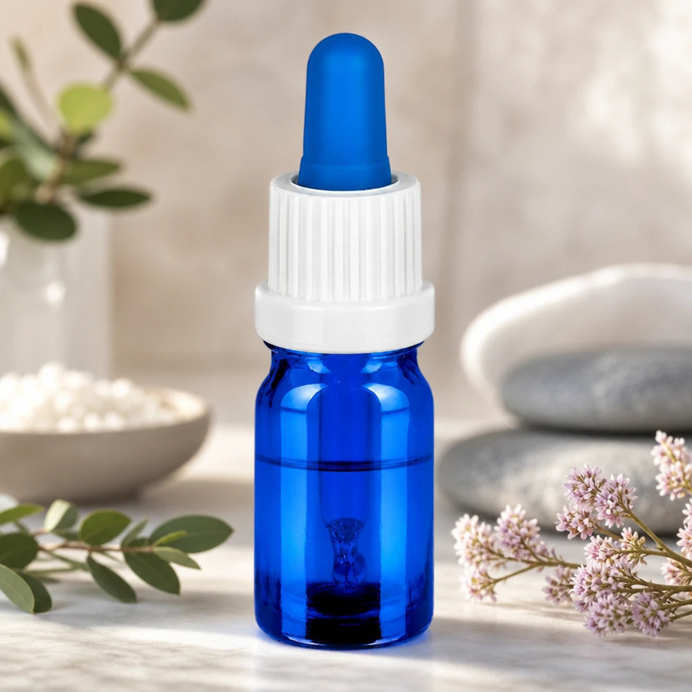 5ml Pipettenflasche weiß/blau Originalitätsverschluss BlueLine UT18/5 Stilvolle 5ml Glasflasche mit Pipette in Blau-Weiß für hochwertige ätherische Öle und Tinkturen