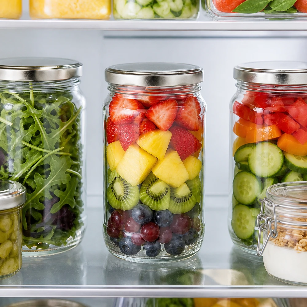 UNiTWIST 370ml Vorratsglas mit BasicSeal silber für bunte Früchte und Meal Prep