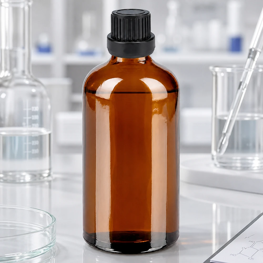 Contagocce da 100 ml fl. 2 mm nero OV BrownLine UT18/100 Flacone igienico da farmacia 100ml marrone con sistema di gocciolamento a prova di perdite per liquidi sterili