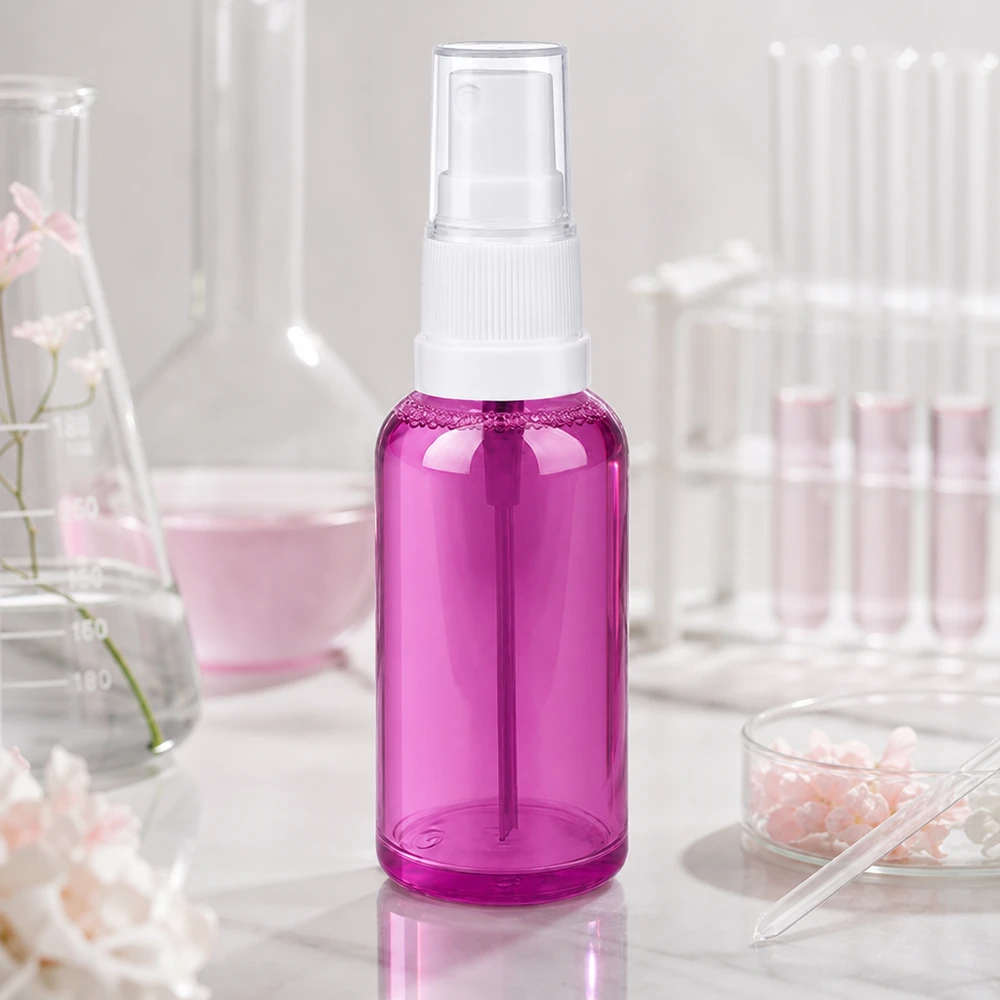 Flacone spray da 50 ml bianco/trasparente Standard PurpleLine UT18/50 Flacone spray trasparente viola da 50 ml con pompetta bianca per profumi e fragranze