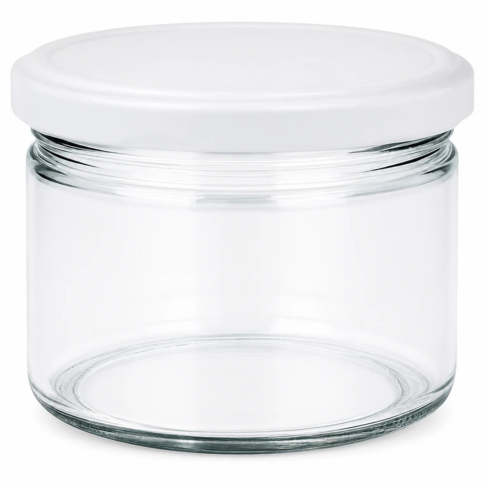 Barattolo rotondo da 540 ml con coperchio BasicSeal bianco UNiTWIST - barattolo vuoto in vetro trasparente per la cucina e la casa