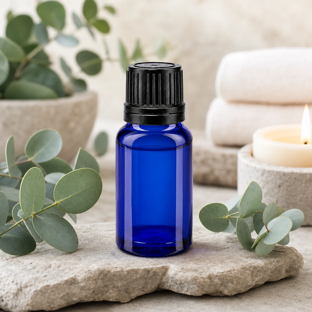 Apothekenflasche blau 10ml Schraubverschluss schwarz Giessring Originalitätsverschluss Rundes blaues Apothekerglas 10ml mit schwarzem Drehverschluss für Kosmetik und Naturheilkunde