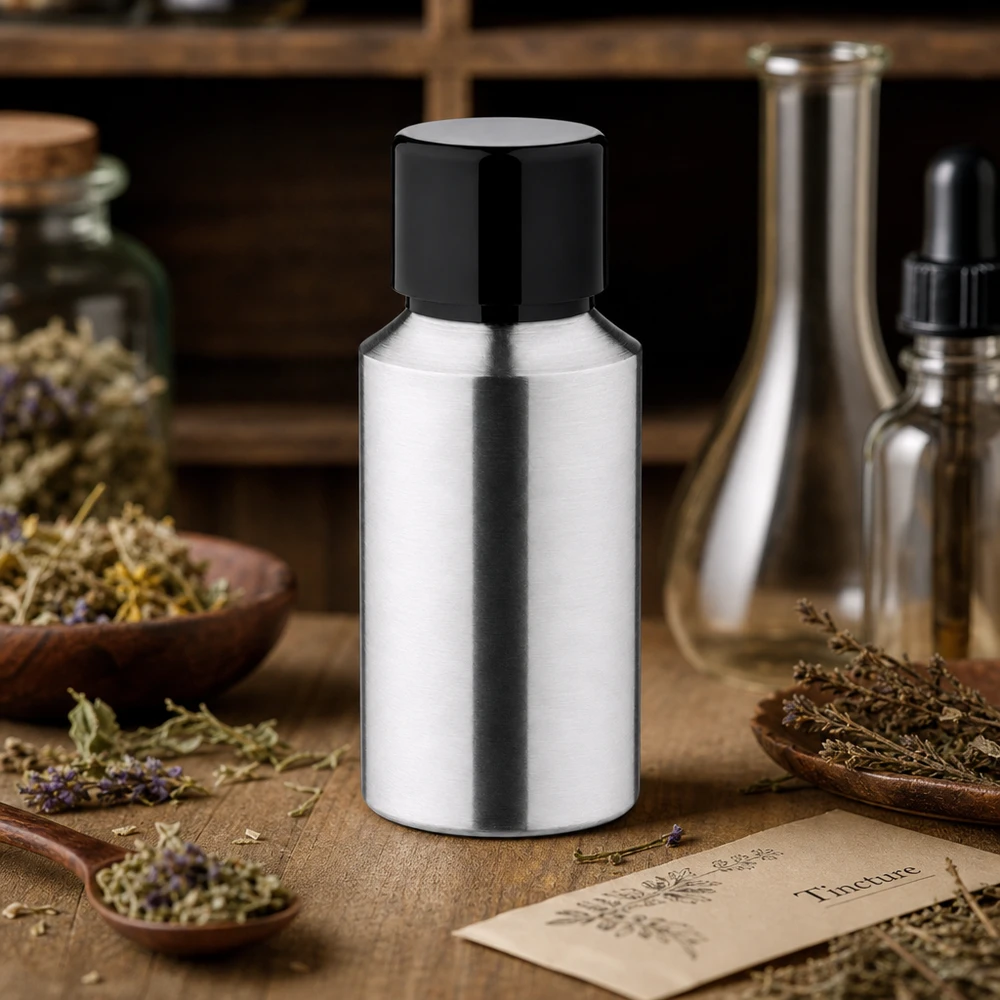 30ml geschliffene Aluflasche mit Schraubkappe Robuste 30ml Aluminiumflasche geschliffen mit UV-Schutz für lichtempfindliche Substanzen