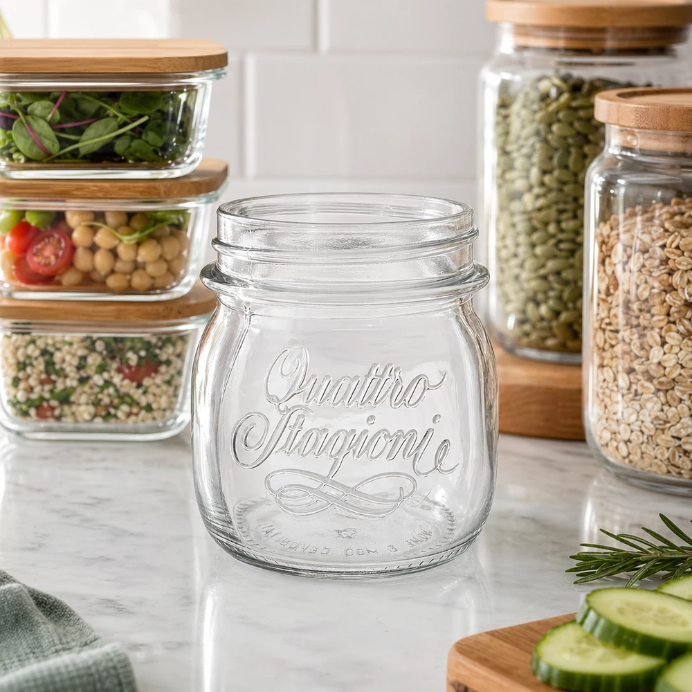 Barattolo Quattro Stagioni da 250 ml con tappo a vite per la conservazione di alimenti e spezie in cucina