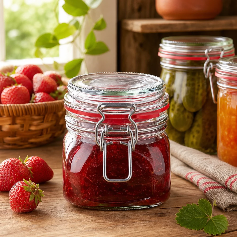 Bocal de conservation de 370 ml, type G, avec bouchon à clip UN.. Robustes 370ml Glas mit Hebelverschluss für langfristige Lebensmittel-Lagerung