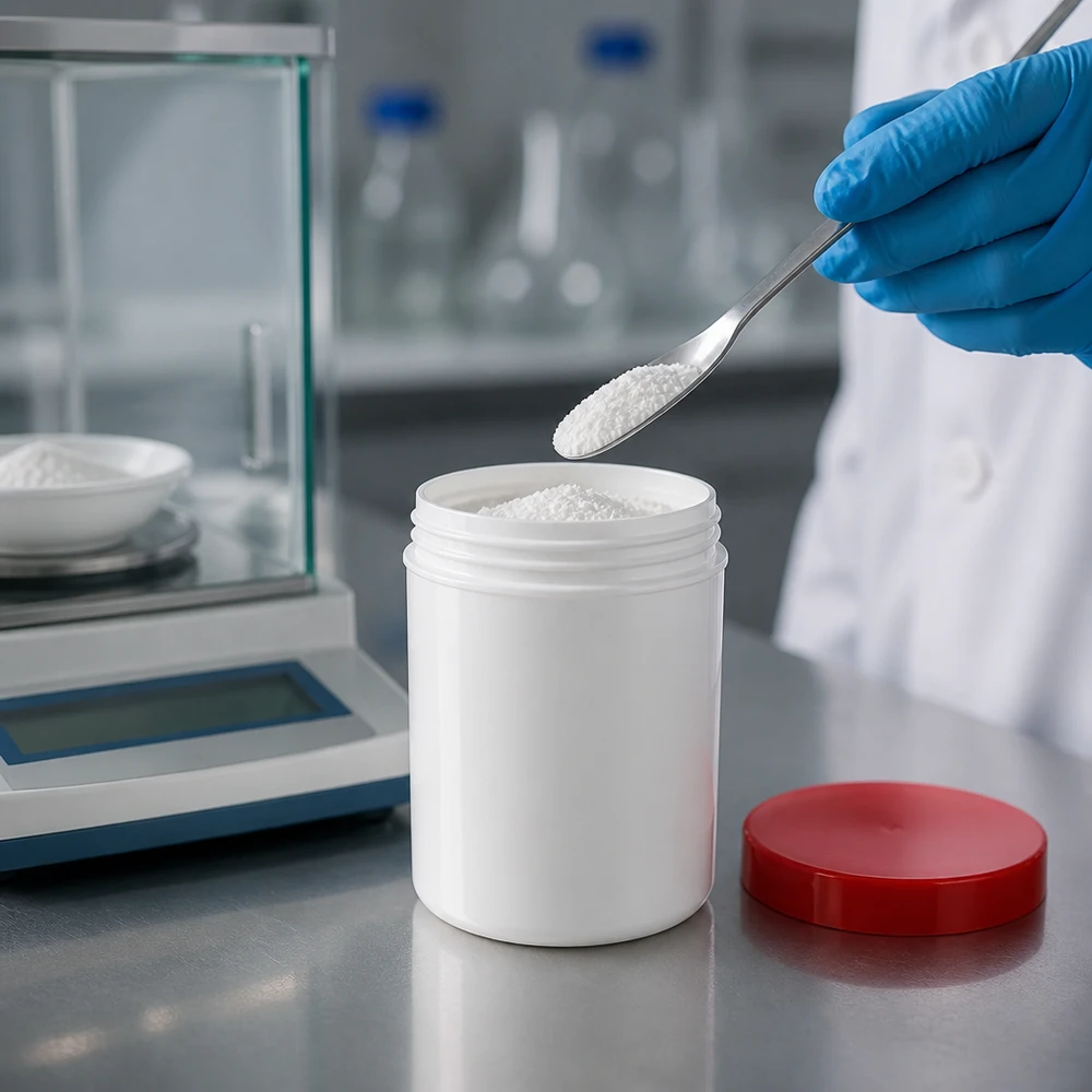 Pot à onguent blanc 50 g avec couvercle rouge (PP) Pot à pommade robuste de 50 g, blanc, avec couvercle en PP rouge, destiné aux pharmacies et aux laboratoires