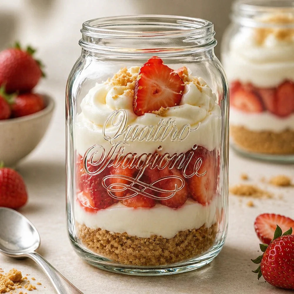 Vaso domestico "Quattro Stagioni" da 2000 ml Quattro Stagioni Glas 2000ml mit Erdbeer-Dessert befüllt - vielseitiges Haushaltsglas für Einmachen und Dekoration