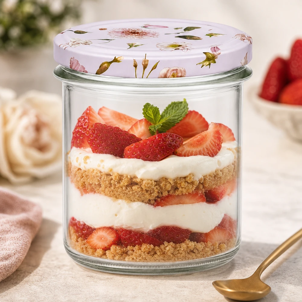 Bicchieri da 350 ml + coperchio BasicSeal rosa fiore UNiTWIST 350ml tumbler rosa fiore coperchio dessert fragole crema stratificazione dessert vaso conservazione dessert tiramisù vaso