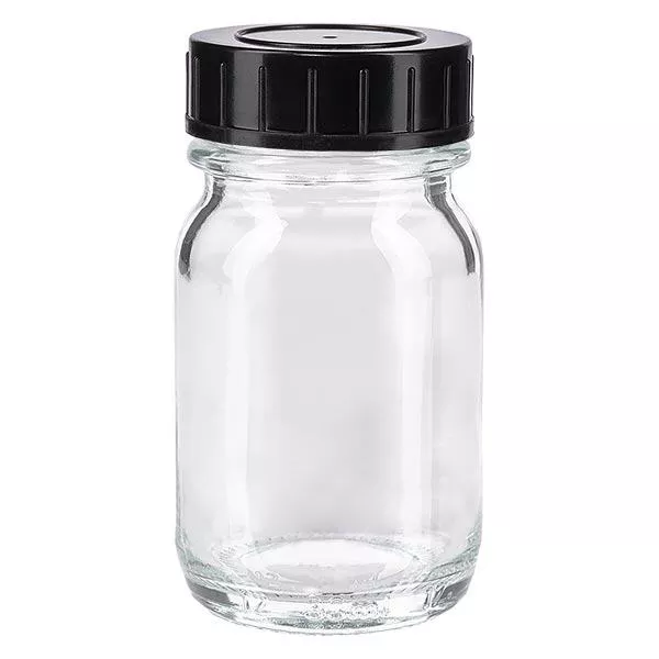 Bocal à col large en verre clair 30 ml + couvercle à vis Bocal à col large en verre clair 30 ml + couvercle à vis