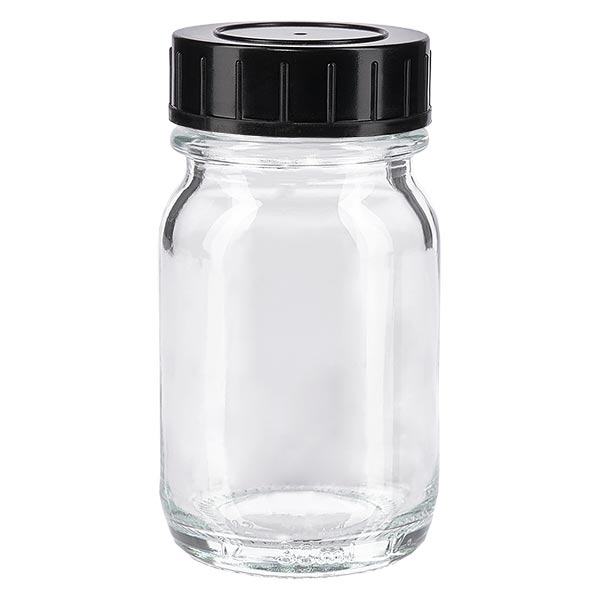 Bottiglia a collo largo da 30ml in vetro trasparente con tappo a vite Bottiglia a collo largo da 30ml in vetro trasparente con tappo a vite