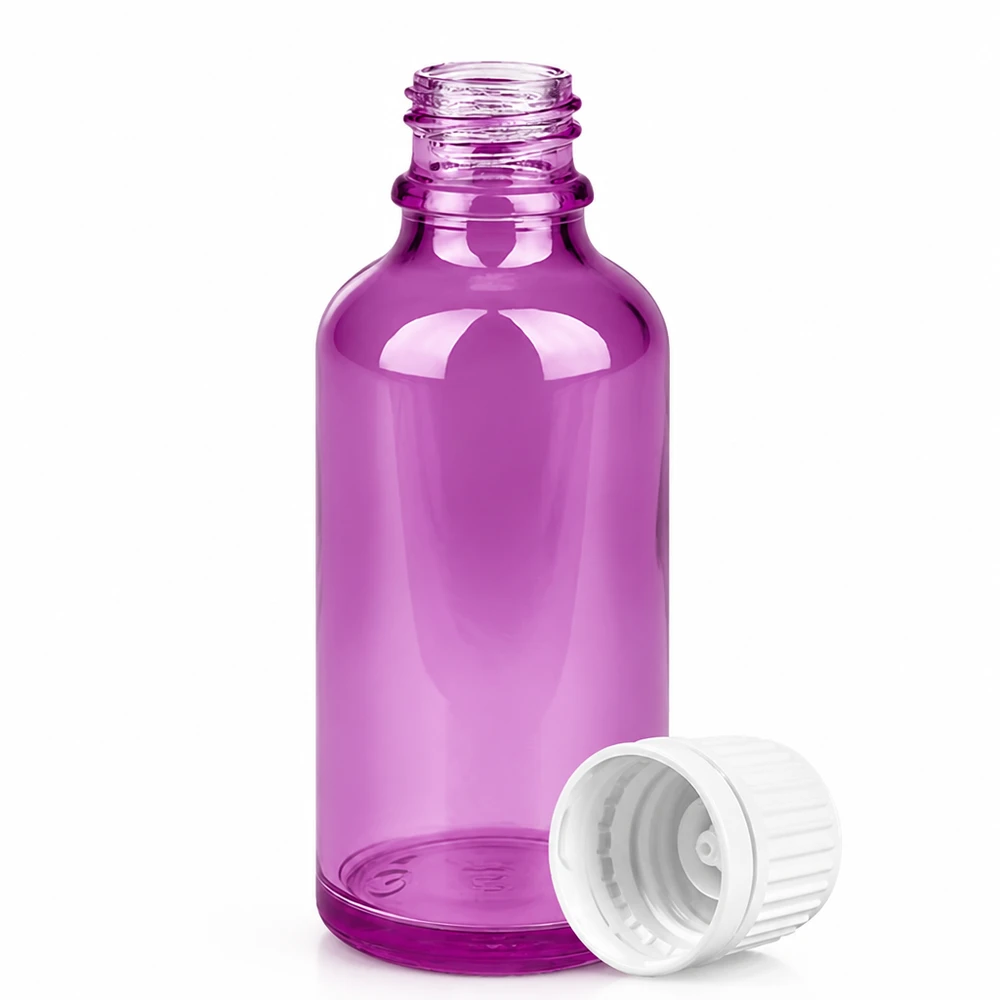 Bottiglia da 50ml tappo a vite 11mm bianco Originalità tappo a vite PurpleLine UT18/50 Bottiglia piccola da 50 ml in vetro viola con protezione UV, ideale per sostanze sensibili alla luce