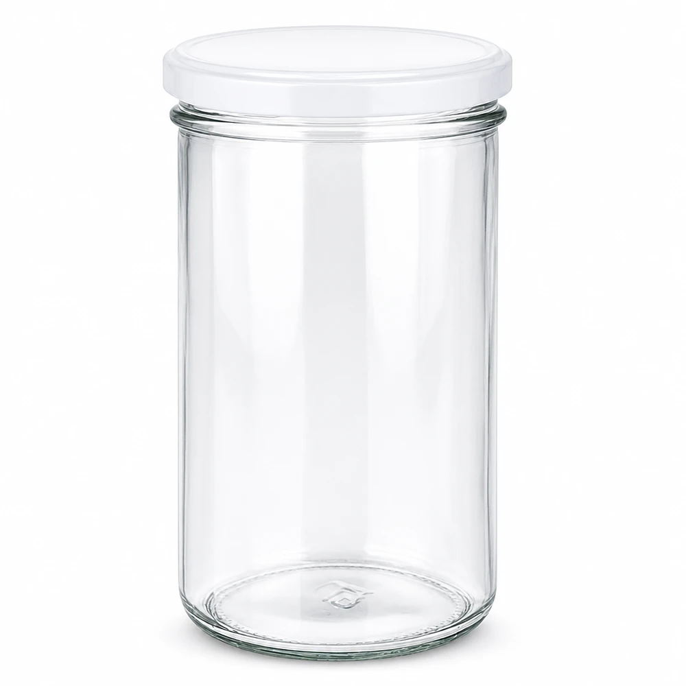 Barattolo mason da 277 ml con coperchio BasicSeal bianco - barattolo vuoto in vetro trasparente per marmellata e conserve