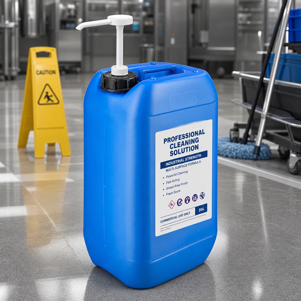 Bidon de 15 litres bleu avec pompe doseuse Bidon robuste de 15 litres, bleu, équipé d'une pompe doseuse ergonomique pour les produits d'entretien professionnels