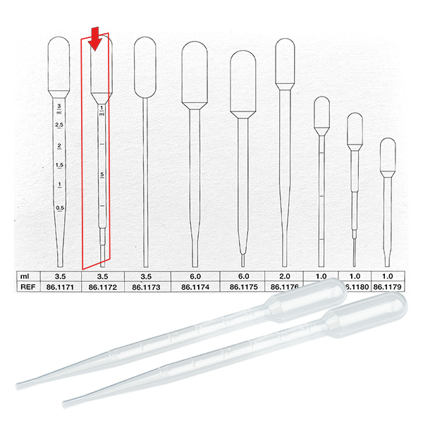 Pipetta di trasferimento, volume nominale: 3,5 ml, (LxL): 155 x 15 mm, ma Pipetta di trasferimento, volume nominale: 3,5 ml, (LxL): 155 x 15 mm, ma