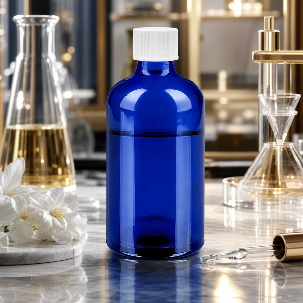100ml Flasche 11mm Schraubverschluss weiß Standard BlueLine UT18/100 Stilvolle kobaltblaue 100ml Flasche mit weißem Deckel perfekt für selbstgemischte Seren und Tinkturen