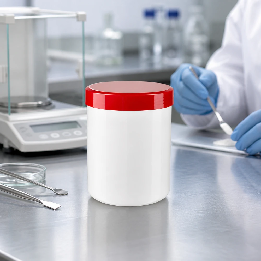 Pot à onguent blanc 300 g avec couvercle rouge (PP) Boîte de rangement médicale de 300 g, blanche et rouge, en plastique PP, avec pince à épiler et spatule