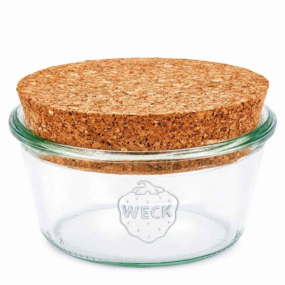 Vaso in muratura WECK RR100 da 290 ml con tappo in sughero naturale Vaso da conserva di forma bassa per la conservazione