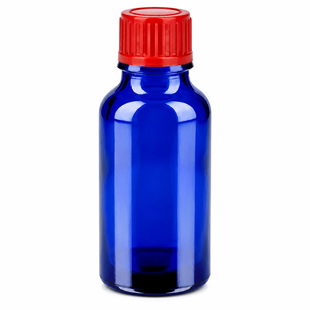 Flacon 20ml 11mm SV rouge STD BlueLine UT18/20 BlueLine flacon d'huiles essentielles 20ml verre bleu bouchon rond rouge