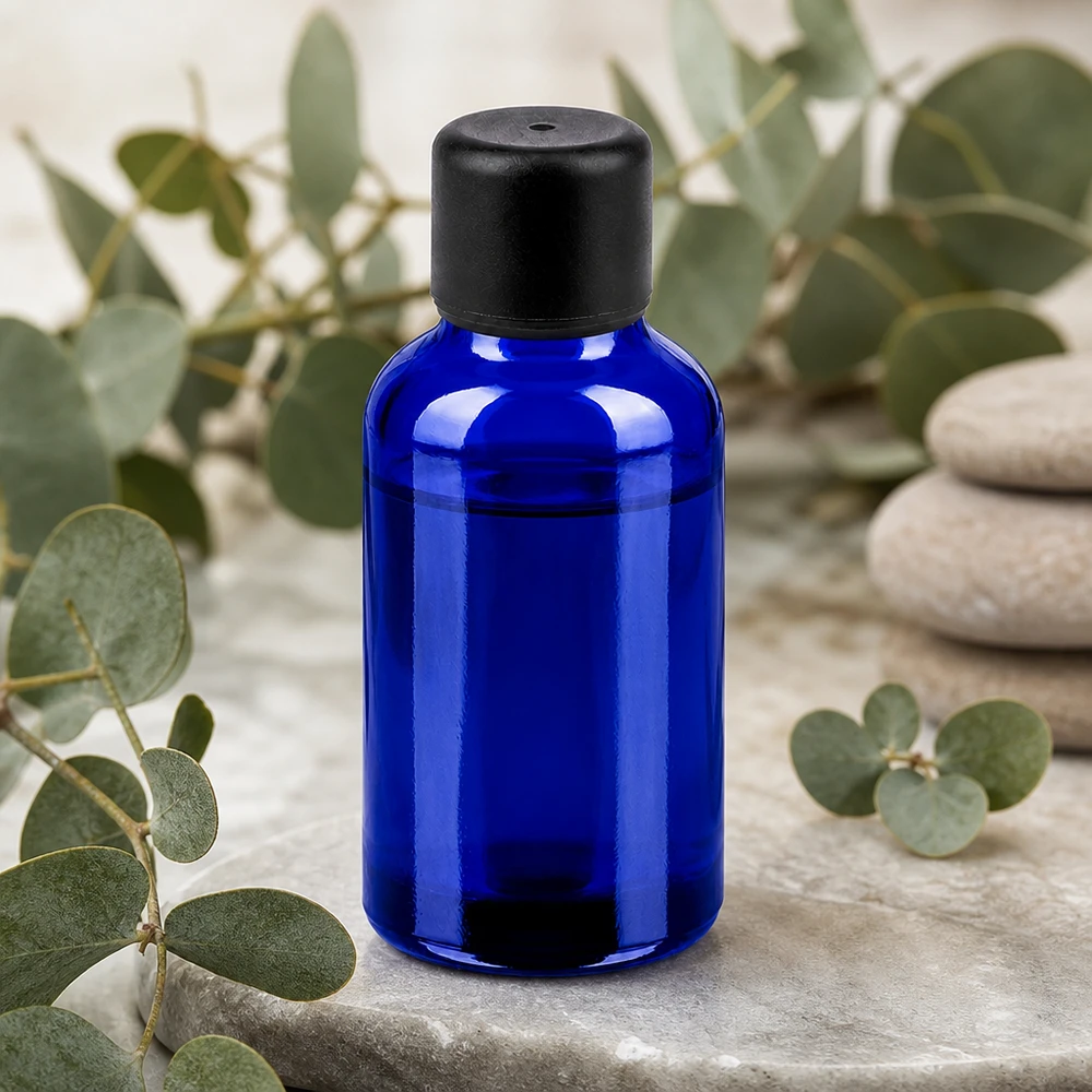 Flacone in vetro da 30 ml serie BlueLine con tappo nero per uso professionale