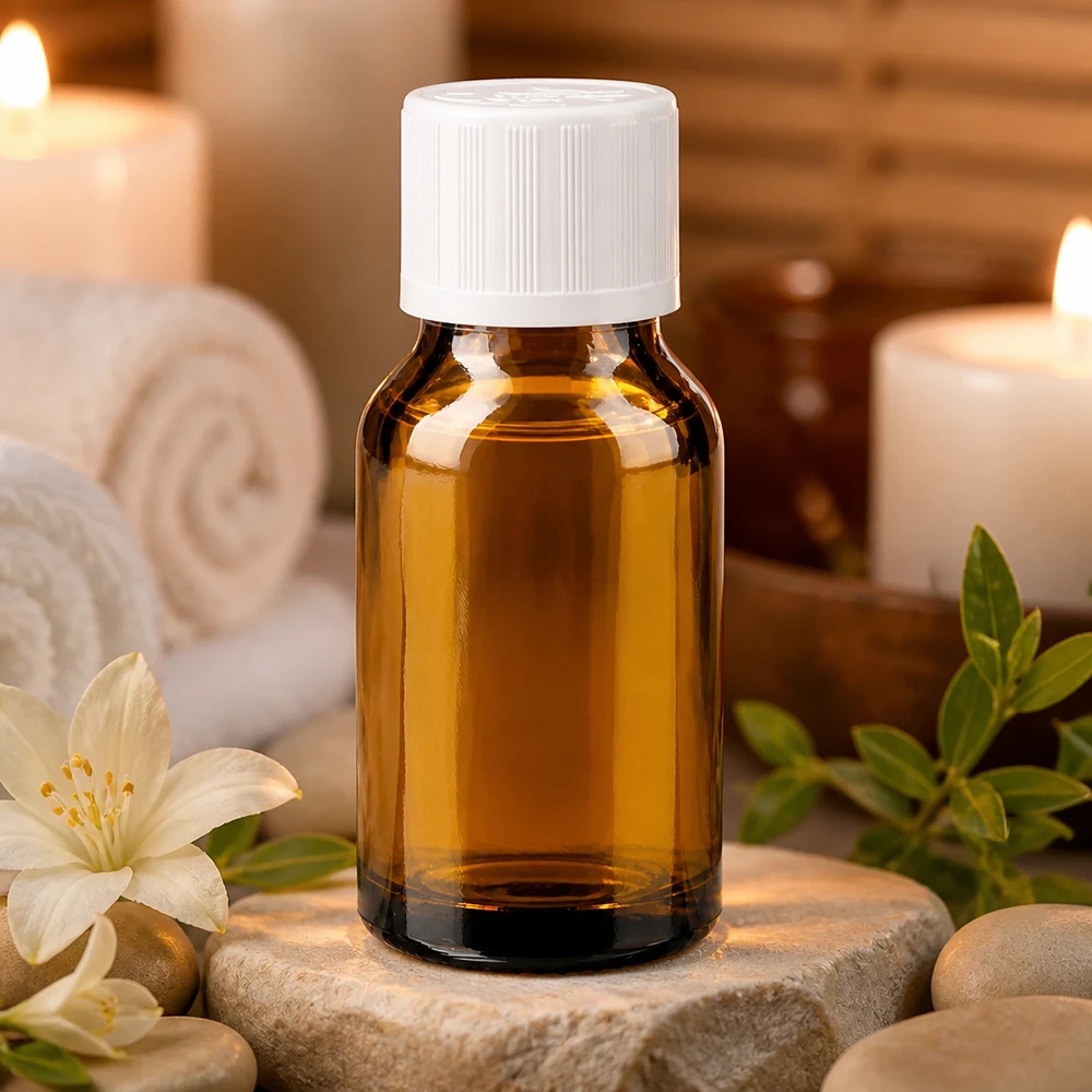 Apothekenflasche braun 30ml Schraubverschluss weiß Kindersicherung Standard Nachfüllbare 30ml Braunglasflasche mit kindersicherem weißen Verschluss für Massage Öle