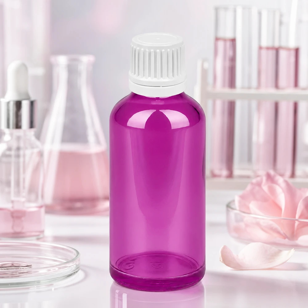 Bottiglia da 50ml tappo a vite 11mm bianco Originalità tappo a vite PurpleLine UT18/50 Bottiglia da laboratorio viola da 50 ml con tappo di sicurezza bianco per sostanze chimiche