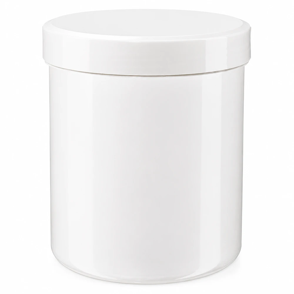 Pot à onguent blanc 800 g avec couvercle blanc (PP) Pot à pommade en PP haut de gamme, blanc, d'une contenance de 800 g, muni d'un bouchon à vis sécurisé