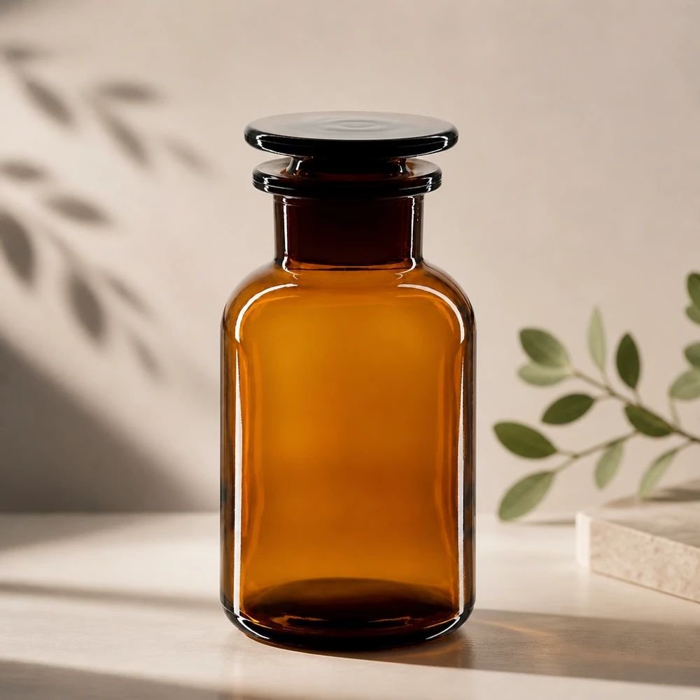 Bottiglia a spalla tonda 250ml marrone collo largo tappo in vetro Bottiglia a spalle arrotondate da 250 ml, in vetro ambrato, a collo largo con tappo in vetro, conservazione al riparo dalla luce