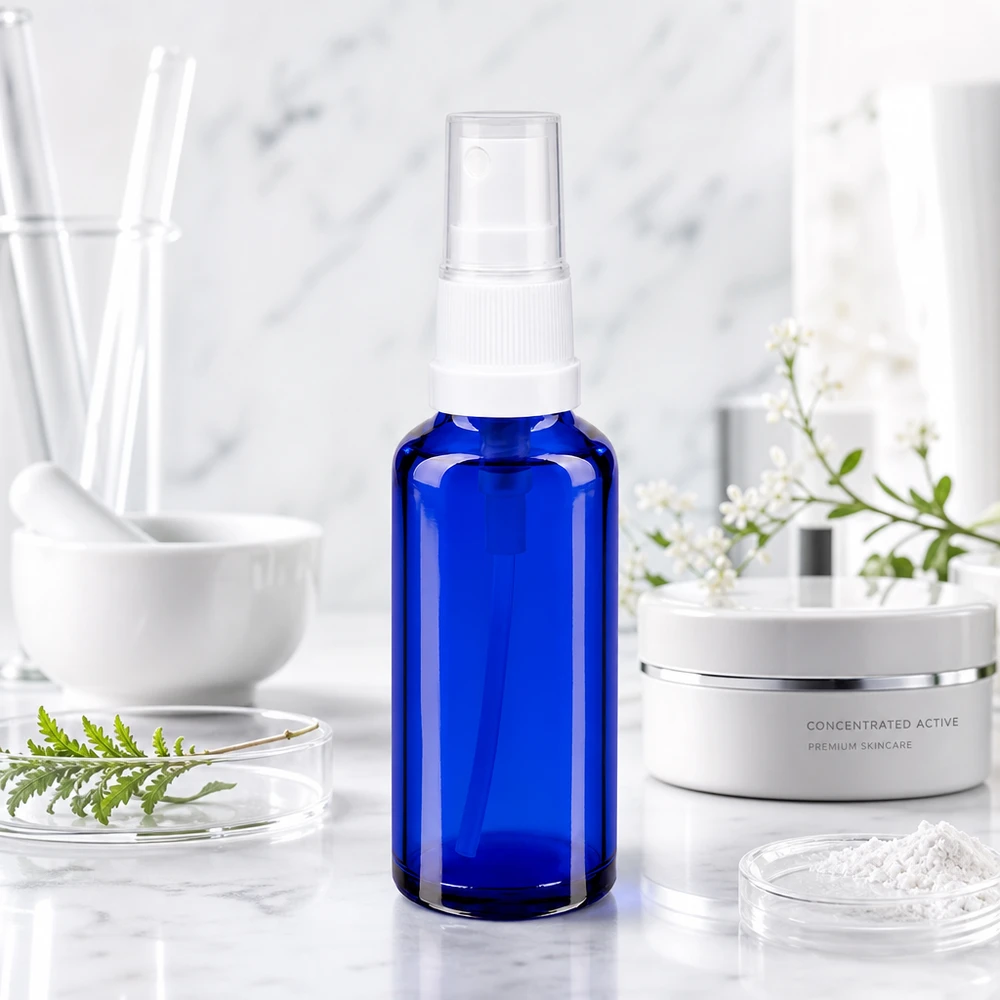 UV-Schutz Sprayflasche aus blauem Glas 30ml ideal für Seren Hydrolate und Raumsprays
