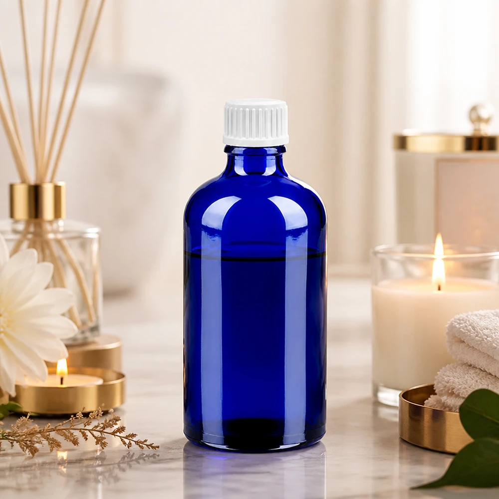 100ml Tropfflasche 0.9mm weiß Standardverschluss BlueLine UT18/100 Kompakte 100ml Dosierflasche in Kobaltblau mit ergonomischem weißem Tropfverschluss STD