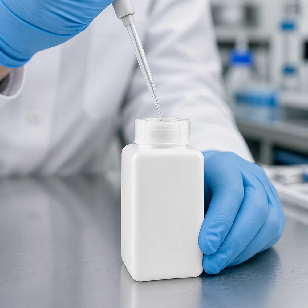 Flacon robuste à large goulot en PE-HD de 1 500 ml pour produits chimiques, solvants, acides et bases