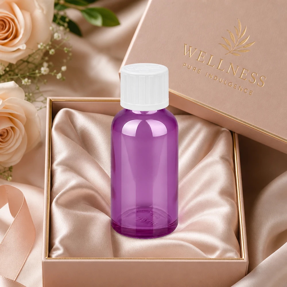 30ml Tropfflasche 1.2mm weiß Standard Kindersicher PurpleLine.UT18/30 Stilvolle 30ml Tropfflasche Purple mit weißem Deckel perfekt für edle Geschenkverpackungen