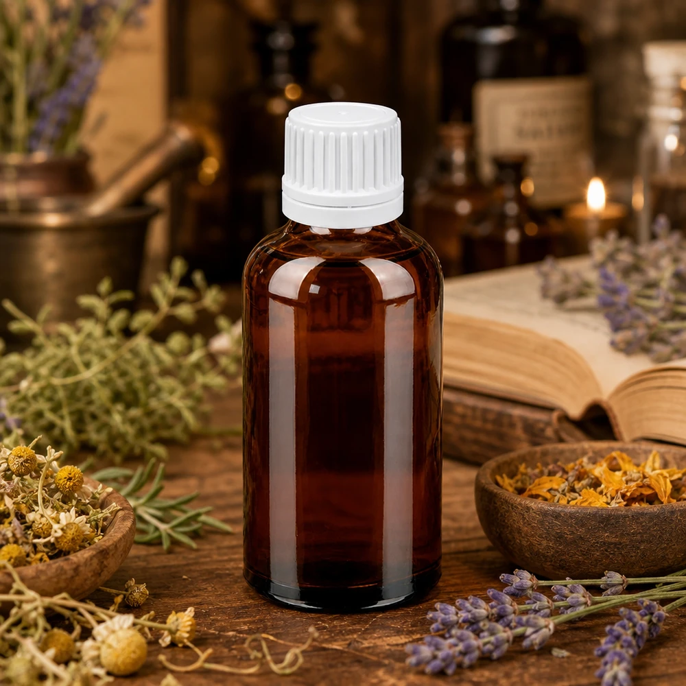 50ml Tropfflasche 0.7mm weiß Originalitätsverschluss BrownLine UT18/50 Kompakte 50ml Reiseflasche aus Braunglas mit lecksicherem weißem Tropfverschluss für unterwegs