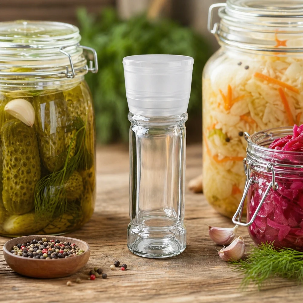 Pot à sel/épices 100 ml avec moulin Vario blanc Kompakte Gewürzmühle 100ml aus Glas mit Kunststoffaufsatz für Salz und Pfeffer