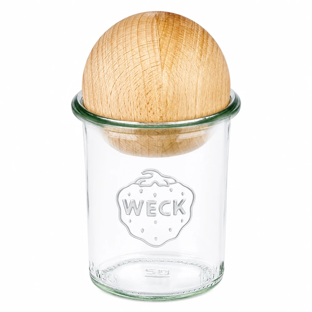 Bicchieri da 160 ml WECK RR60 con sfera in legno di faggio Vaso da 160 ml WECK RR60 con coperchio a sfera in legno di faggio, vaso da conserva trasparente con coperchio in legno