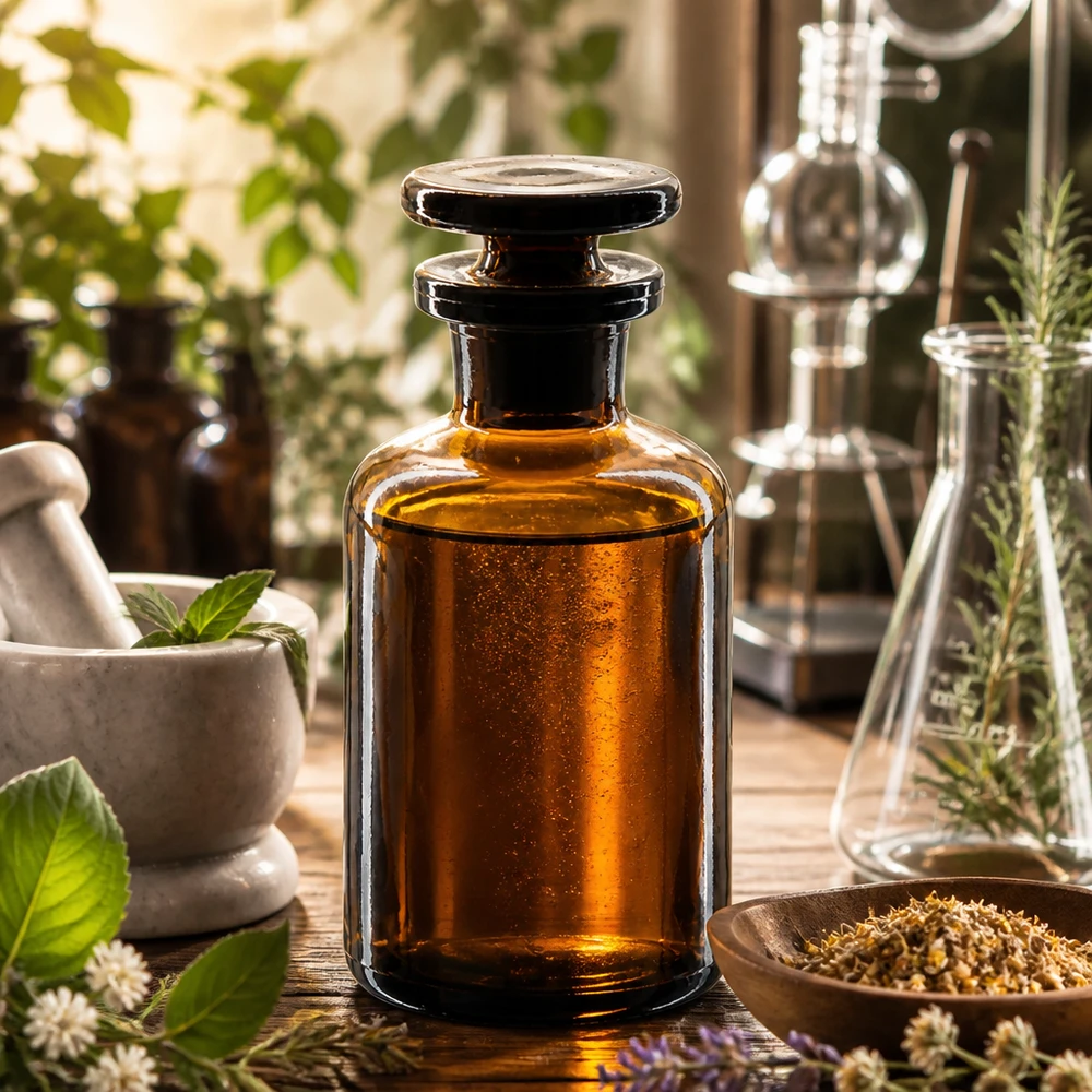 Bottiglia a spalla tonda 50ml marrone collo stretto in vetro con tappo Piccola fiala da laboratorio a collo stretto da 50 ml in vetro ambrato con tappo in vetro molato, a prova di luce
