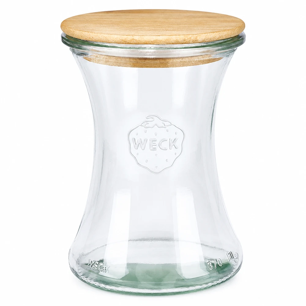 Vasetto per salumi WECK RR80 da 370 ml con coperchio in legno Vaso per salumi WECK 370ml RR80 con coperchio in legno in vetro trasparente per la conservazione e lo stoccaggio