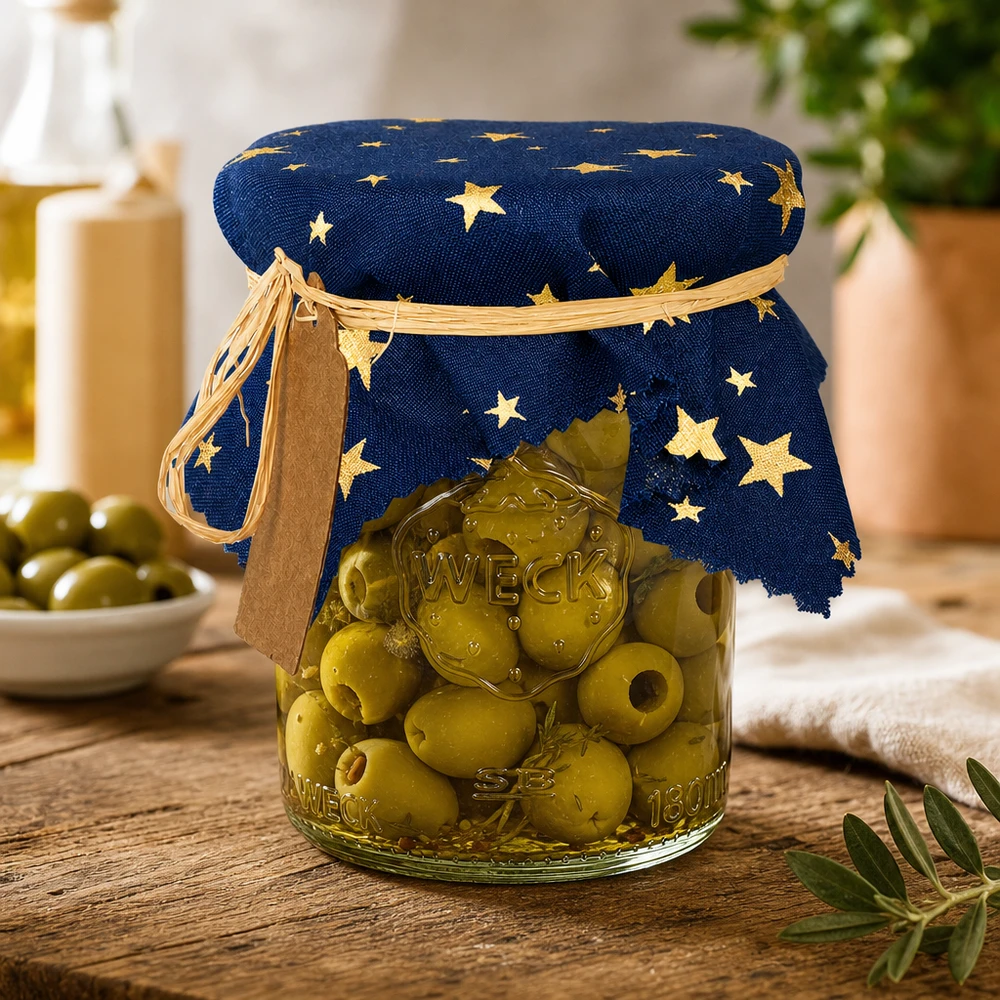 Centrino di stoffa per gioielli blu "stelle" 15cm quadrato Centrino decorativo con motivo a stella su vetro oliva in cucina - Centrino in tessuto blu 15cm quadrato