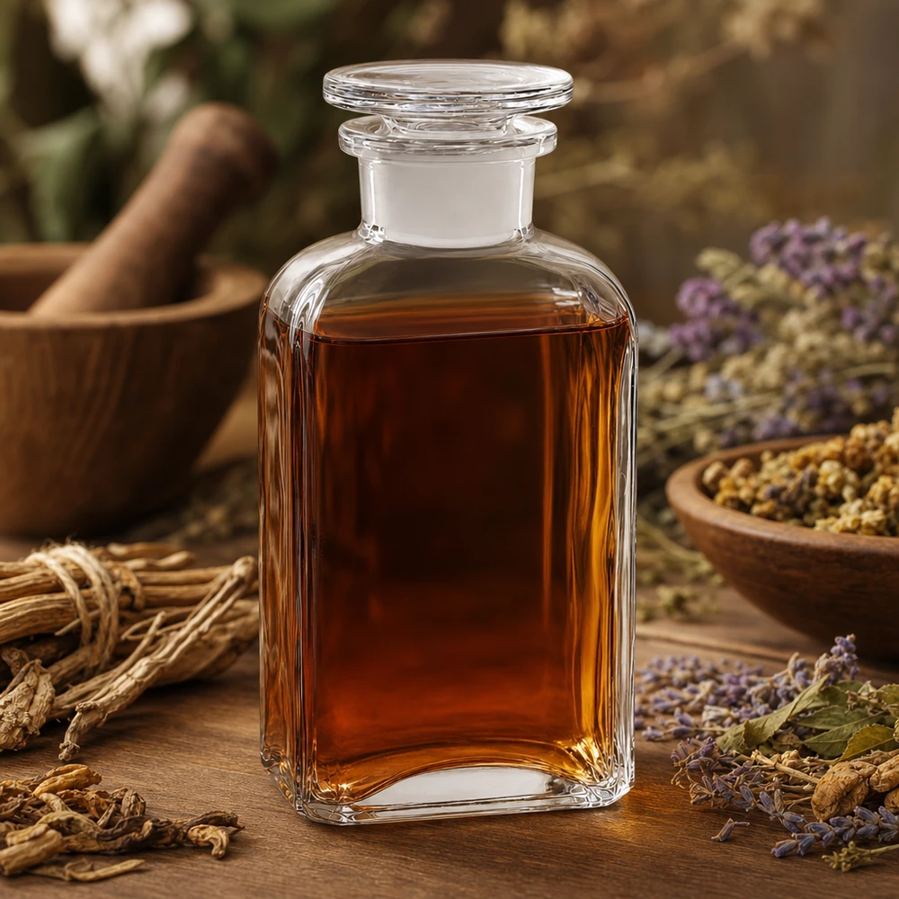 Bottiglia quadrata da 250 ml con collo largo e tappo in vetro Flacone quadrato da 250 ml in vetro trasparente con erbe e tappo, per la medicina naturale e la fitoterapia