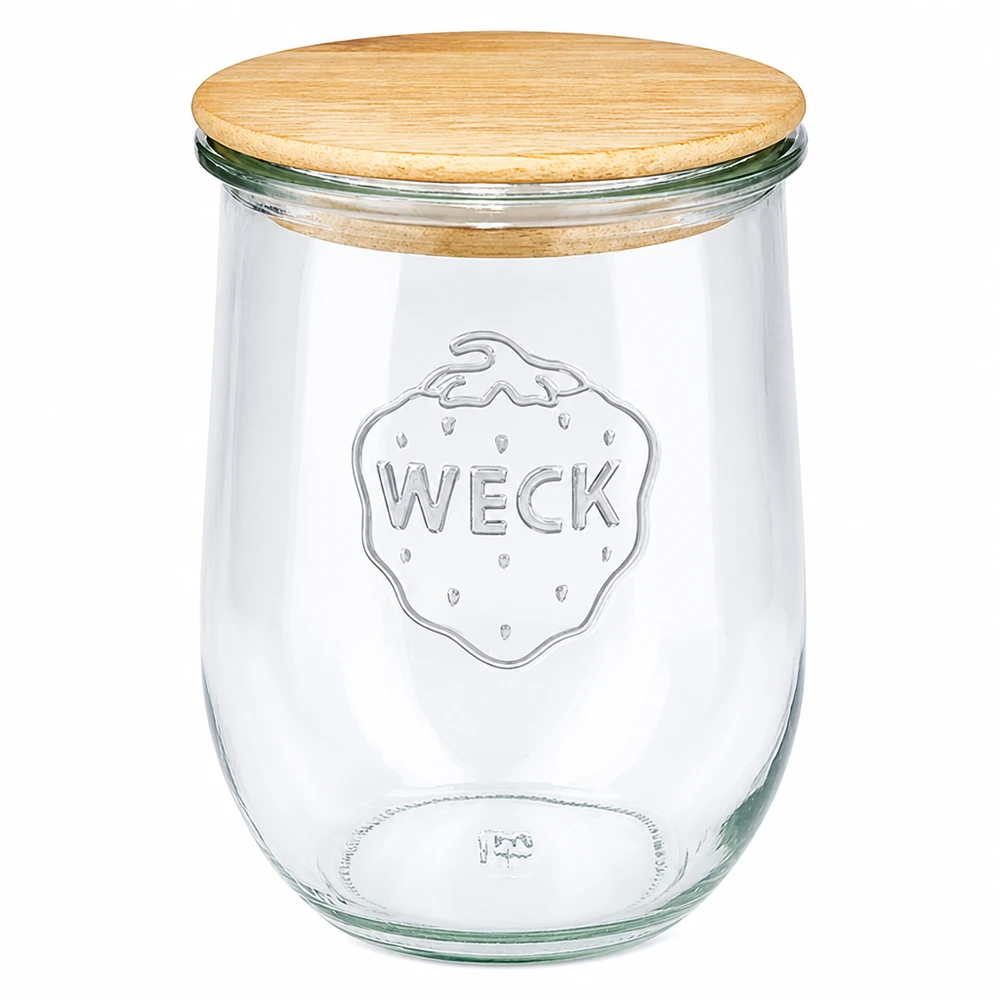 1062ml Tulpenglas WECK RR100 mit Holzdeckel WECK Tulpenglas 1062ml RR100 mit Holzdeckel Einmachglas Vorratsglas aus Glas mit natürlichem Holzdeckel